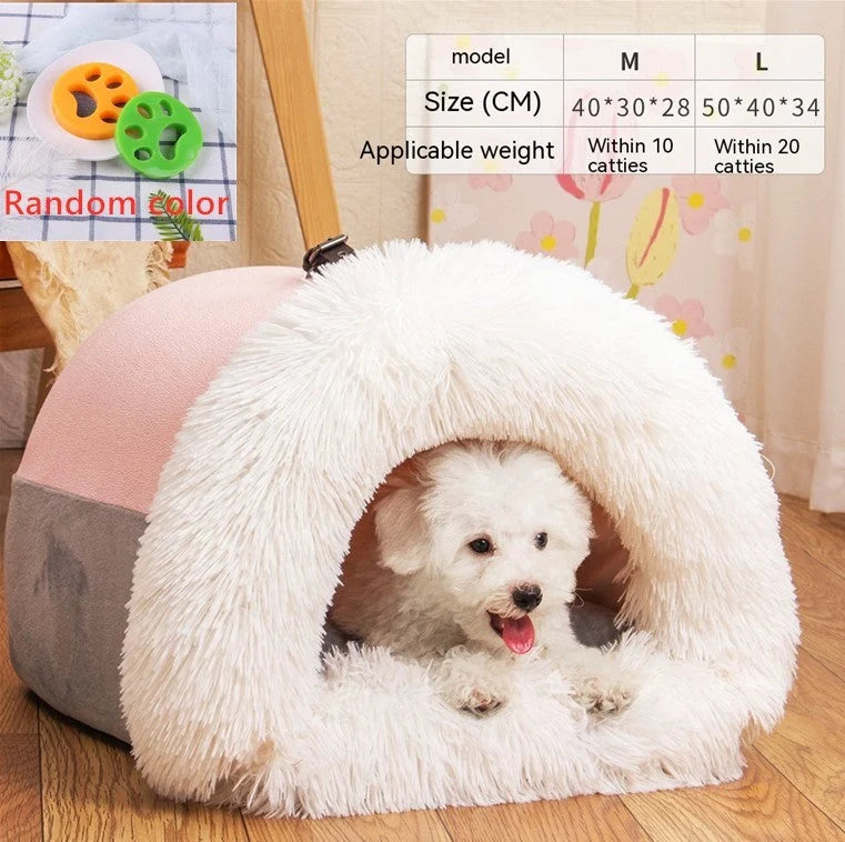 Pet Bed Semi-Enclosed Plush Easy Clean