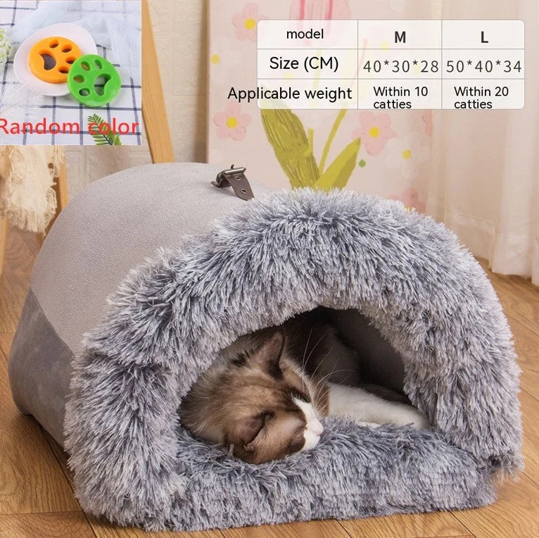 Pet Bed Semi-Enclosed Plush Easy Clean