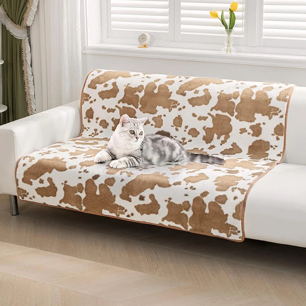 Pet Blanket Cow Print Plush Velvet Non-Slip Bottom