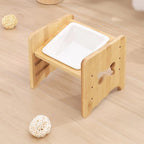 Pet Bowl Adjustable Height Ceramic Bamboo Base