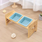 Pet Bowl Adjustable Height Ceramic Bamboo Base