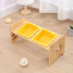 Pet Bowl Adjustable Height Ceramic Bamboo Base