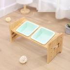 Pet Bowl Adjustable Height Ceramic Bamboo Base