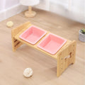 Pet Bowl Adjustable Height Ceramic Bamboo Base
