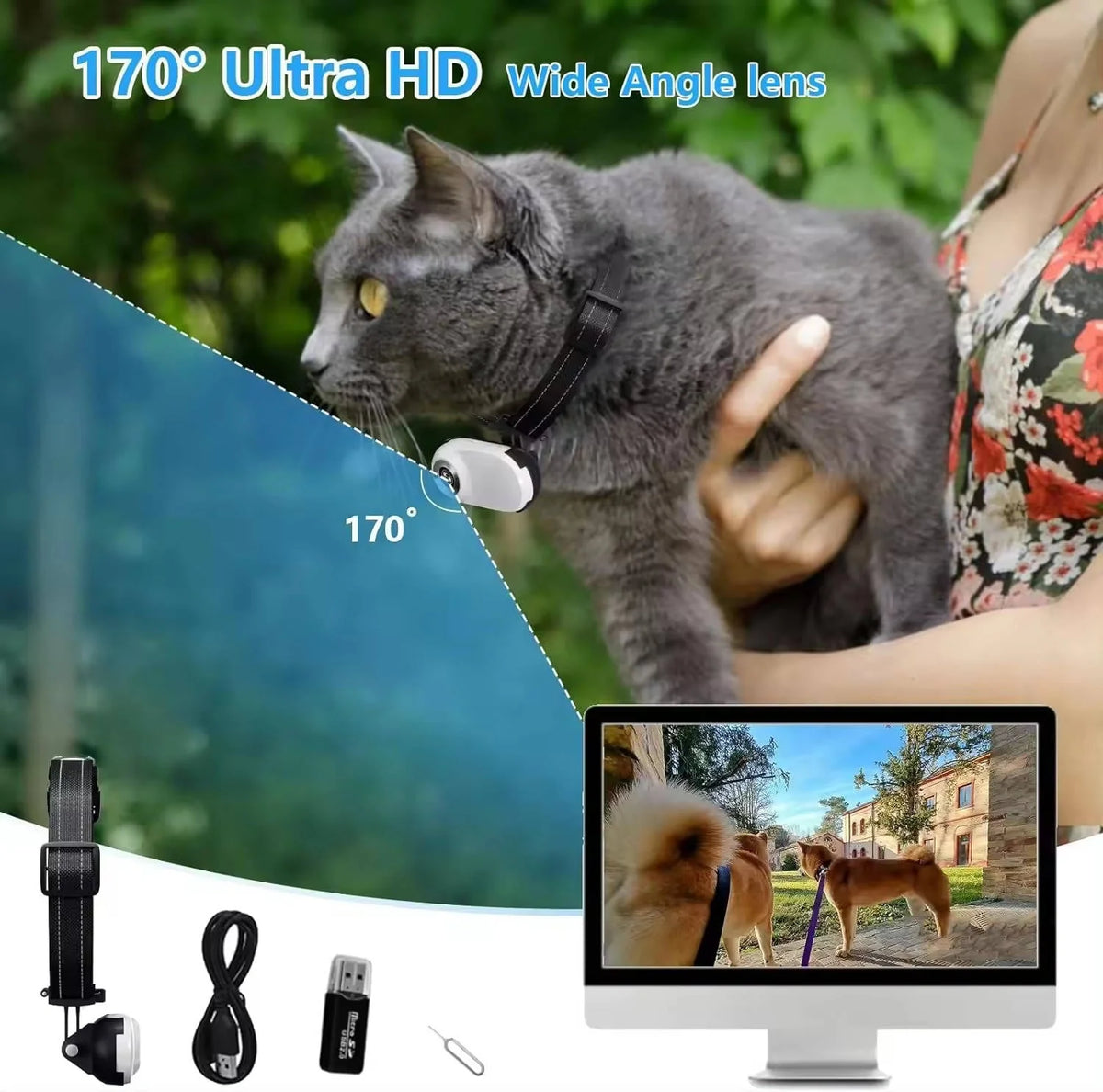 Pet Camera Collar Magnetic Mount 1080p Night Vision