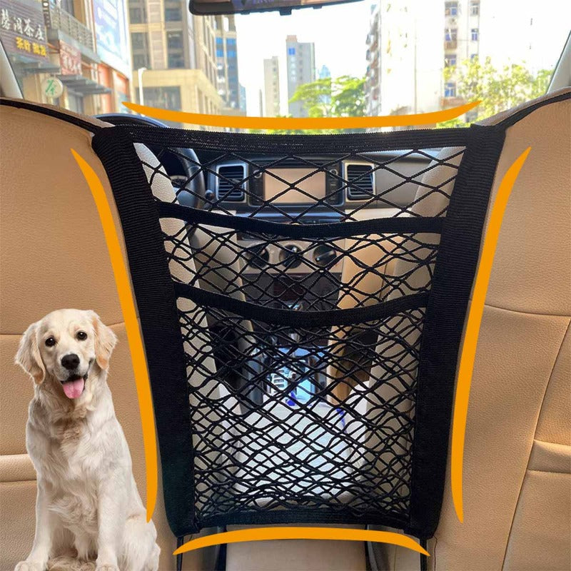 Pet Car Barrier Adjustable Double Layer Storage Pockets
