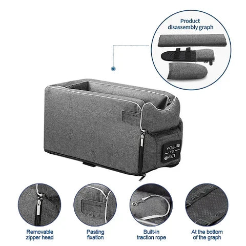 Pet Car Seat Armrest Booster Four-Sided Safety