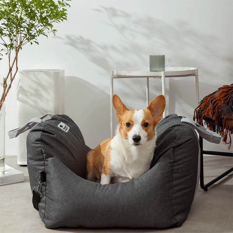 Pet Car Seat Bed Adjustable Safety Straps Reversible Cushion