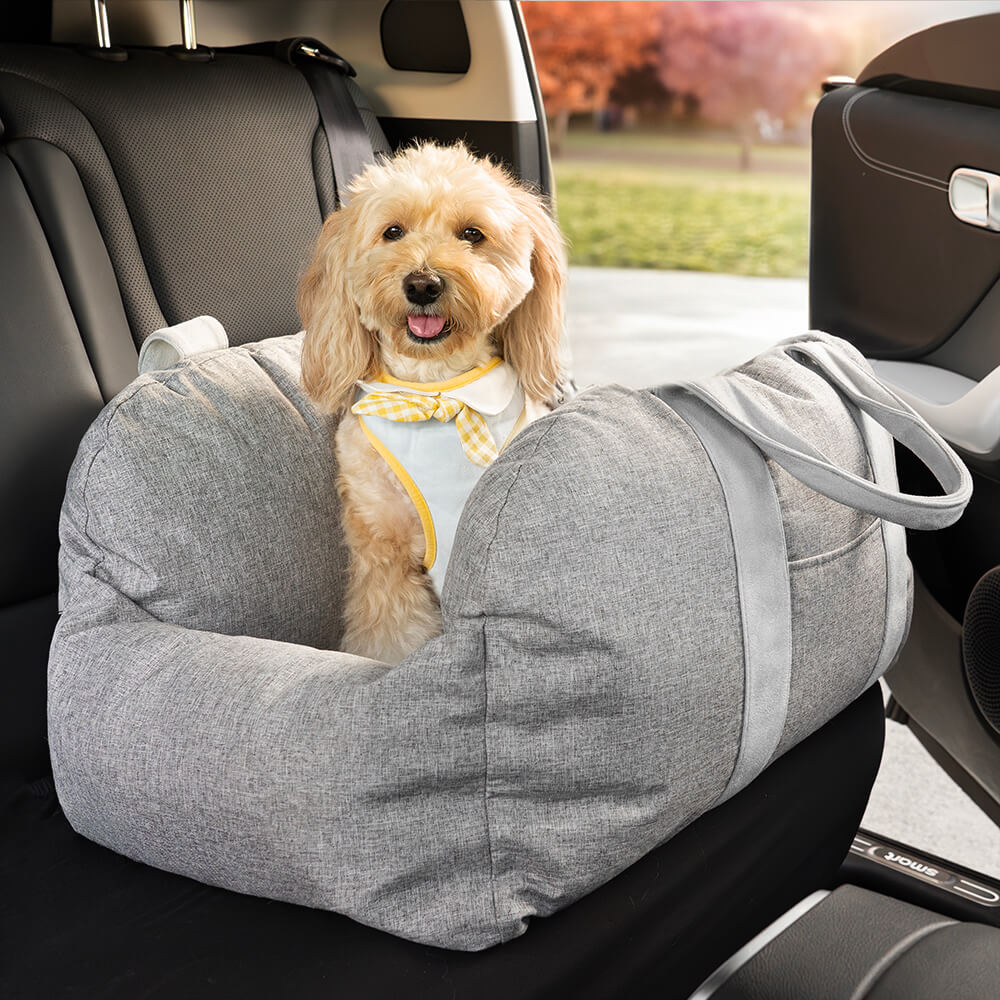 Pet Car Seat Bed Adjustable Safety Straps Reversible Cushion