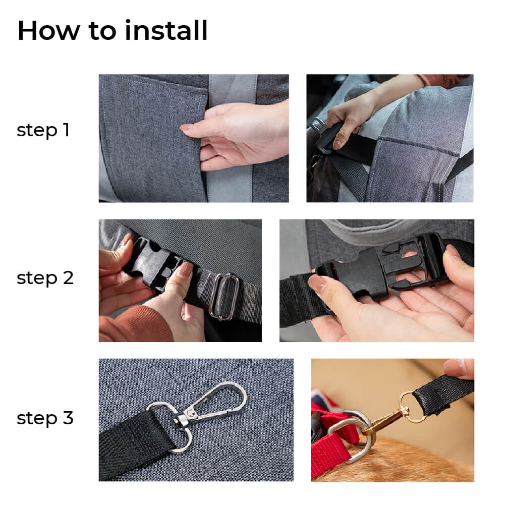 Pet Car Seat Bed Adjustable Safety Straps Reversible Cushion