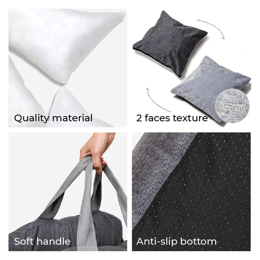 Pet Car Seat Bed Adjustable Safety Straps Reversible Cushion