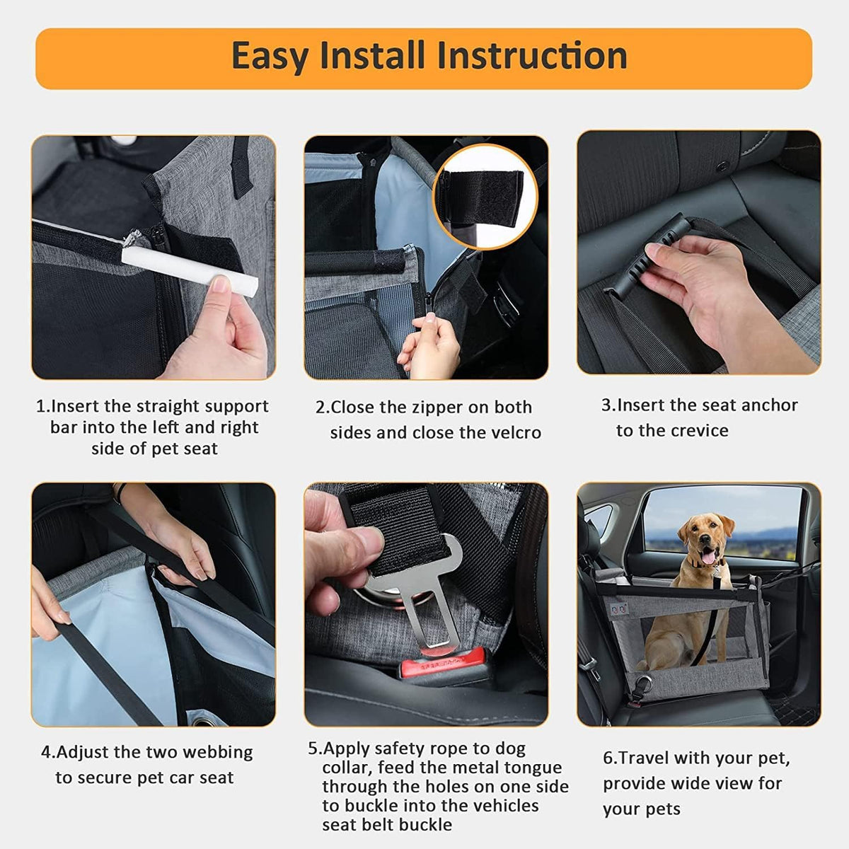 Pet Car Seat Waterproof Secure Fit