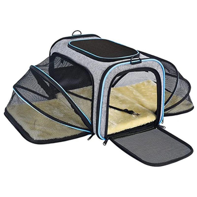 Pet Carrier Expandable 4-Way Mesh Windows & Reflective Tape