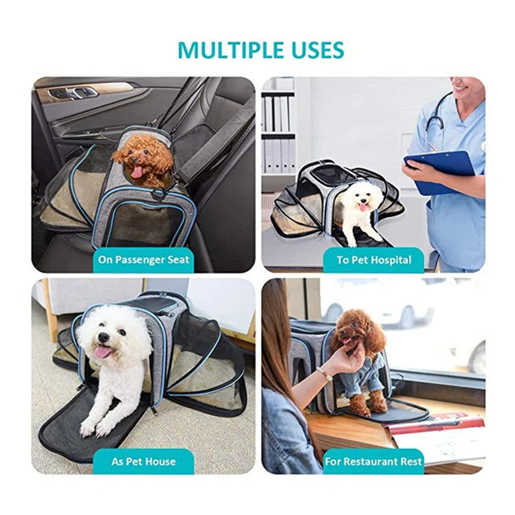 Pet Carrier Expandable 4-Way Mesh Windows & Reflective Tape