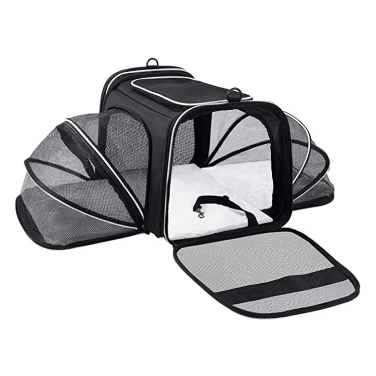 Pet Carrier Expandable 4-Way Mesh Windows & Reflective Tape