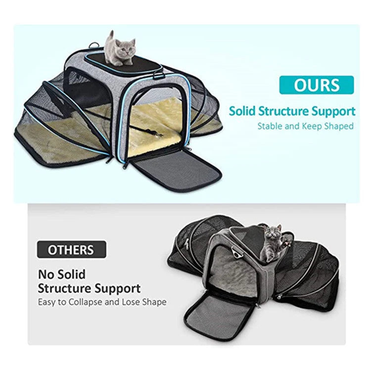 Pet Carrier Expandable 4-Way Mesh Windows & Reflective Tape
