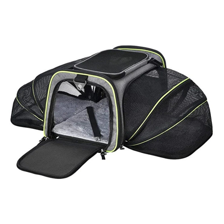 Pet Carrier Expandable 4-Way Mesh Windows & Reflective Tape
