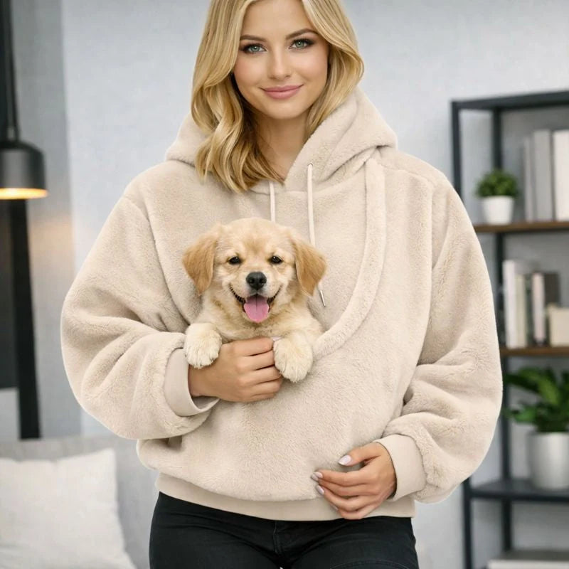 Pet Carrier Hoodie Hands Free Front Pouch Plush Lined