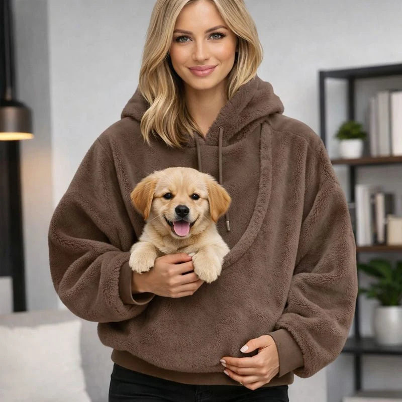 Pet Carrier Hoodie Hands Free Front Pouch Plush Lined