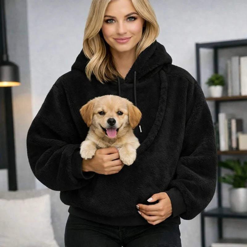 Pet Carrier Hoodie Hands Free Front Pouch Plush Lined