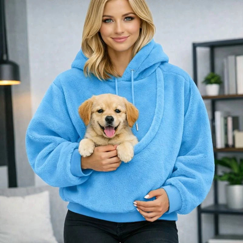 Pet Carrier Hoodie Hands-Free Front Pouch Plush Machine Washable
