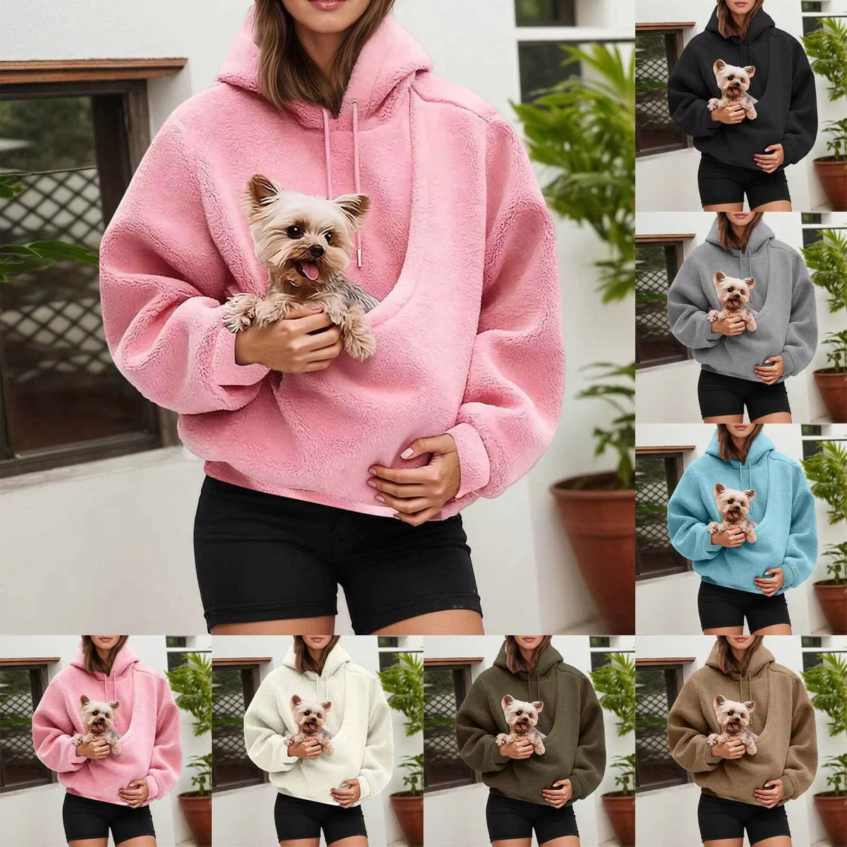 Pet Carrier Hoodie Hands-Free Plush-Lined Front Pouch