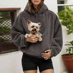 Pet Carrier Hoodie Hands-Free Plush-Lined Front Pouch