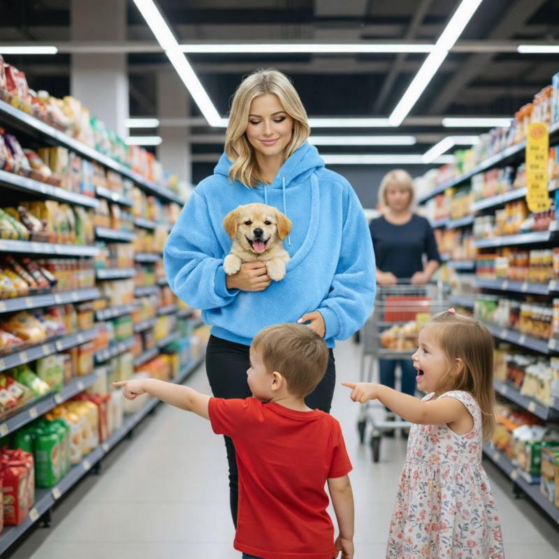 Pet Carrier Hoodie Plush Front Pouch Hands-Free