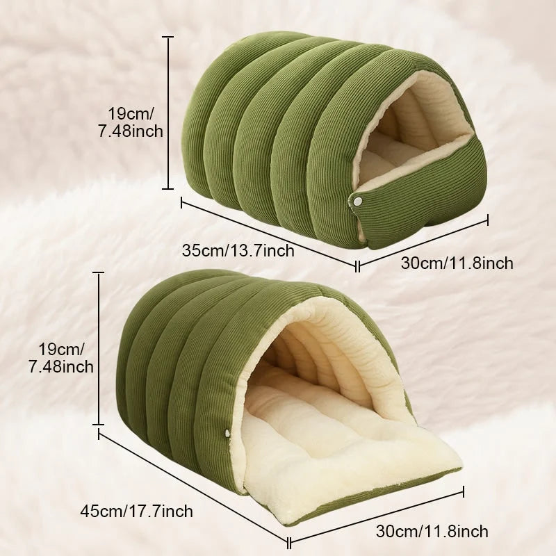 Pet Cave Bed Hooded Corduroy & Plush Fleece