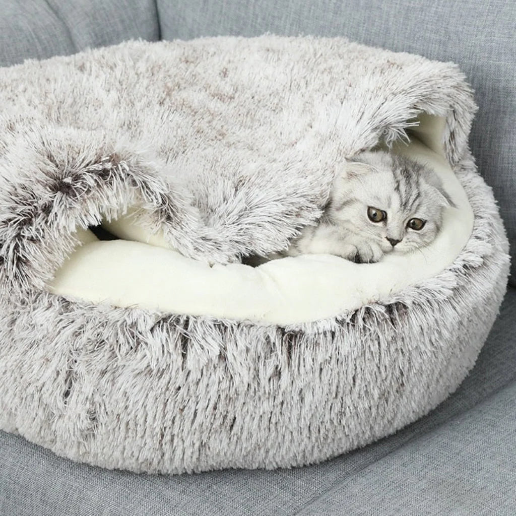 Pet Cave Bed Plush Half-Covered Wide Opening
