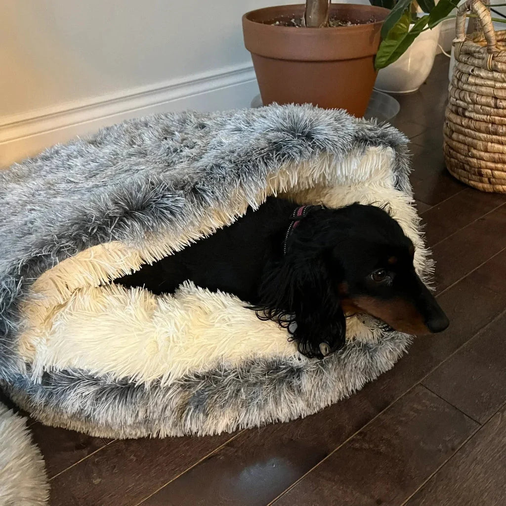 Pet Cave Bed Plush Half-Covered Wide Opening