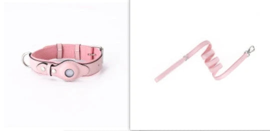 Pet Collar Leather & Fabric AirTag Pocket Adjustable Fit