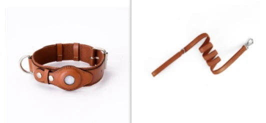 Pet Collar Leather & Fabric AirTag Pocket Adjustable Fit