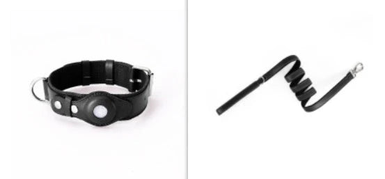 Pet Collar Leather & Fabric AirTag Pocket Adjustable Fit