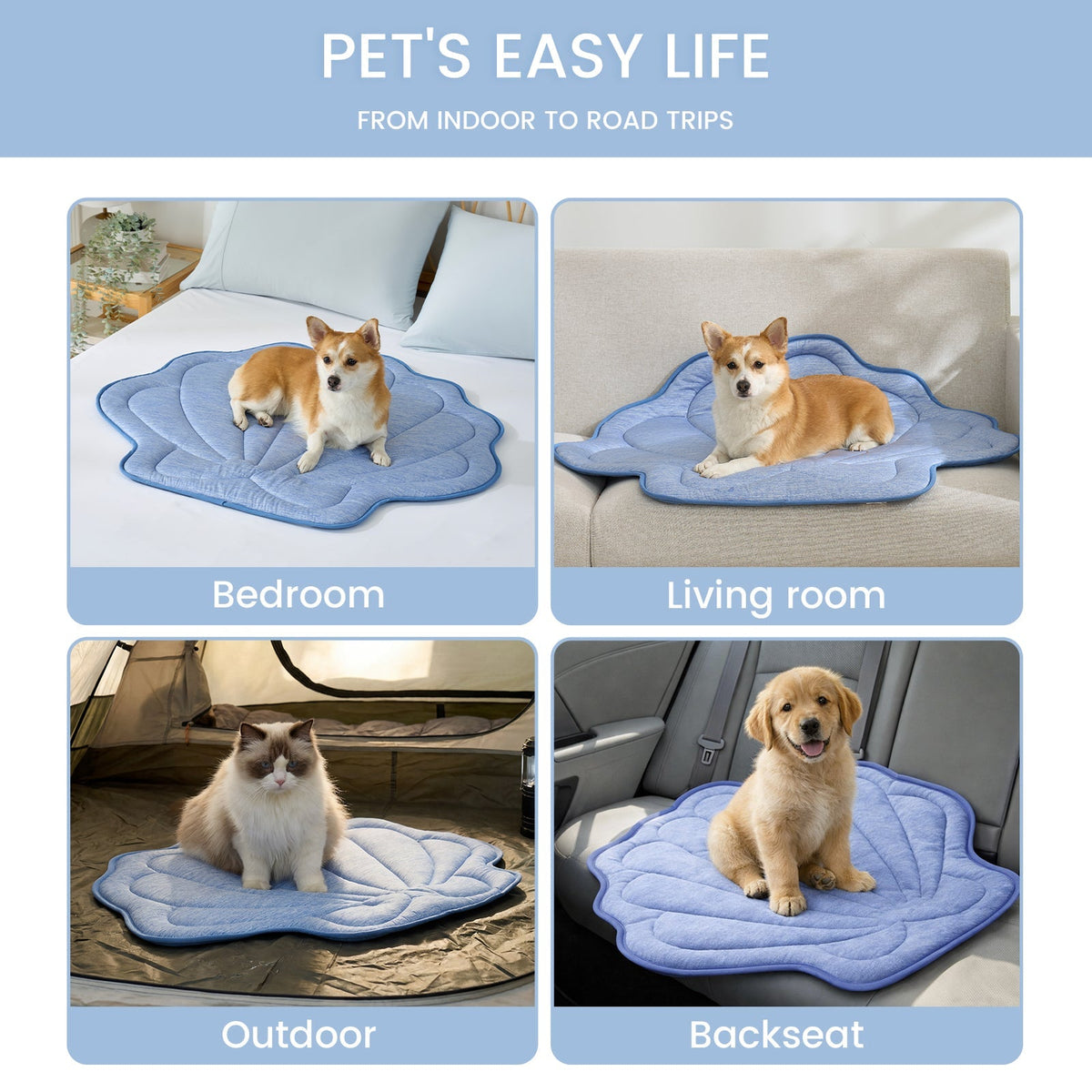 Pet Cooling Mat Instant Cooling Fabric Waterproof & Non-Slip Backing