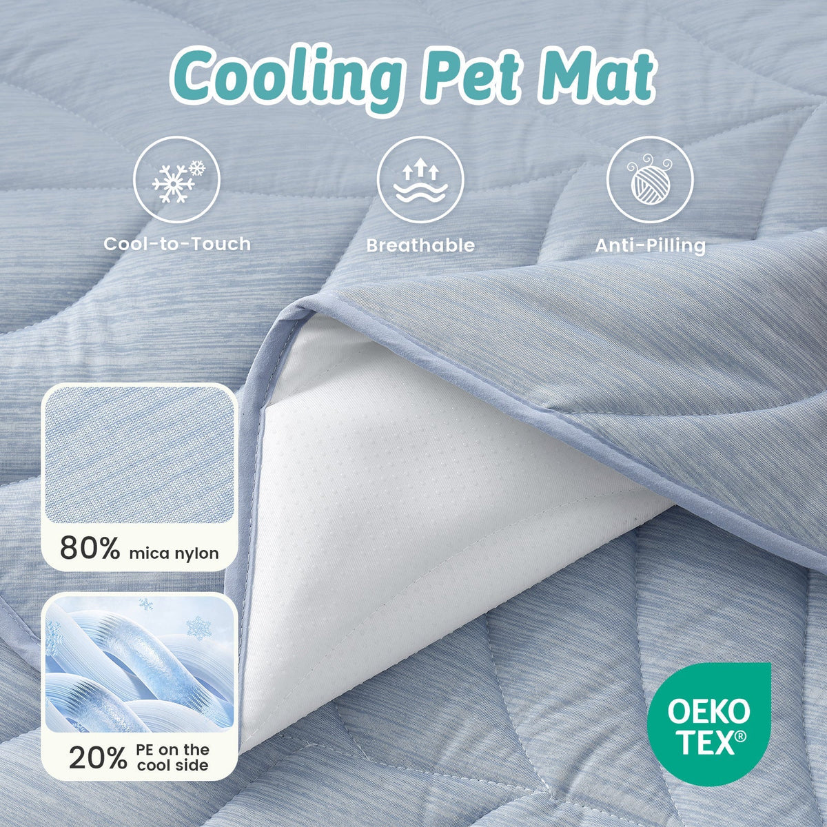 Pet Cooling Mat Q-Max Cooling Fabric Waterproof & Non-Slip