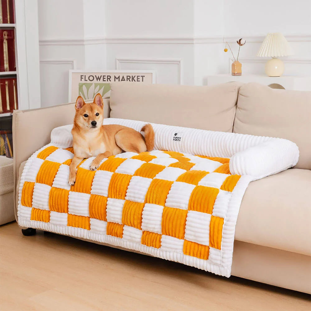Pet Cushion Quilted Checkered Non-Slip Plush Fill