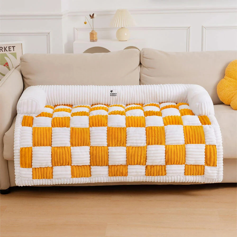 Pet Cushion Quilted Checkered Non-Slip Plush Fill