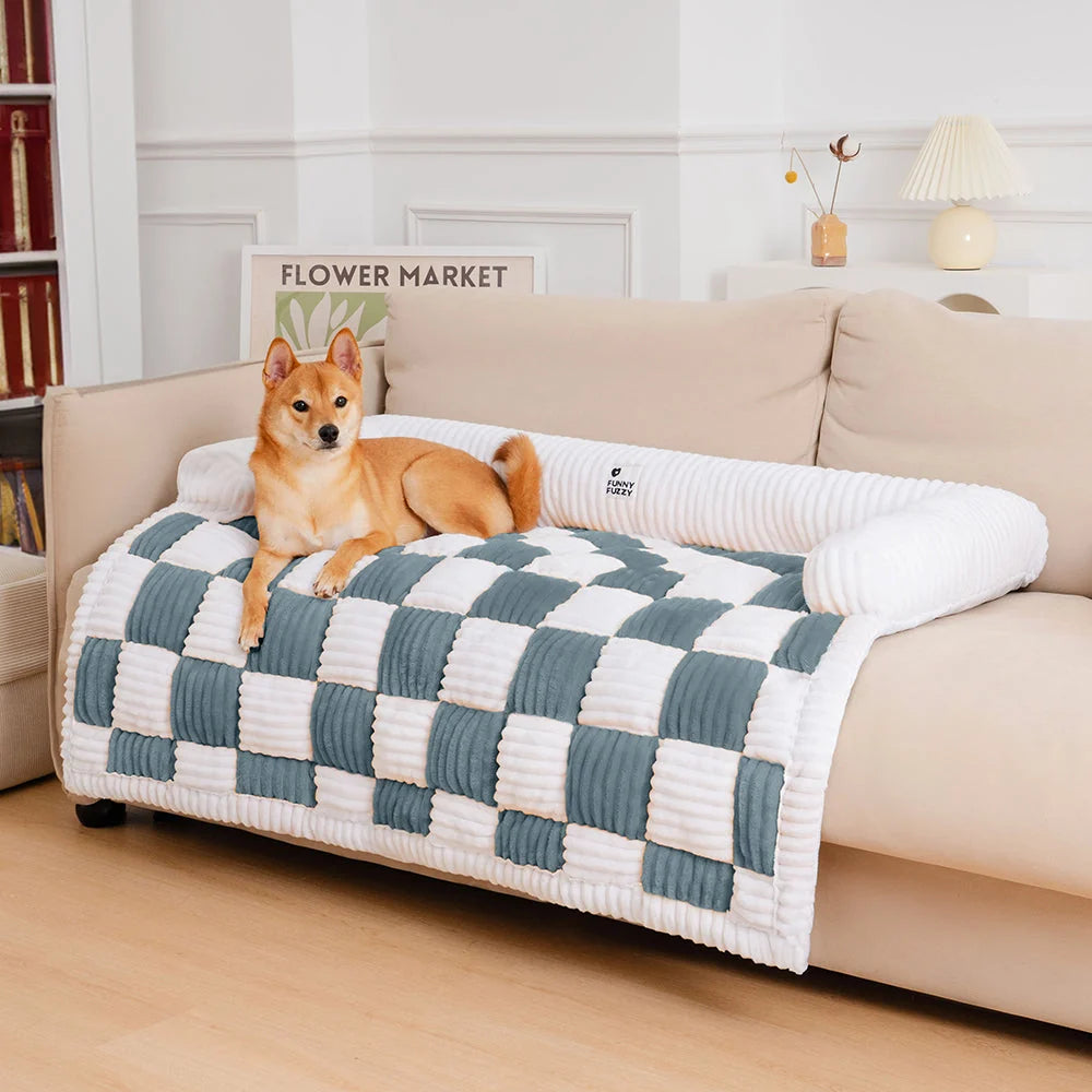 Pet Cushion Quilted Checkered Non-Slip Plush Fill