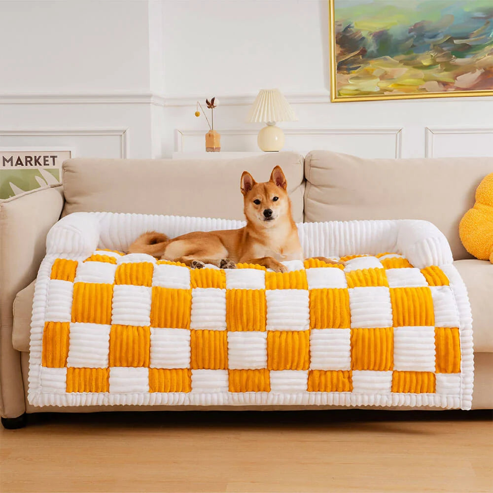 Pet Cushion Quilted Checkered Non-Slip Plush Fill