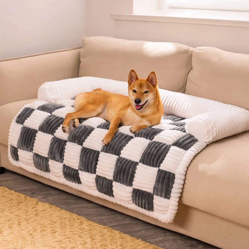 Pet Cushion Quilted Checkered Non-Slip Plush Fill