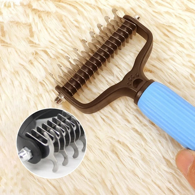 Pet Dematting Rake Double-Sided Curved Stainless Steel