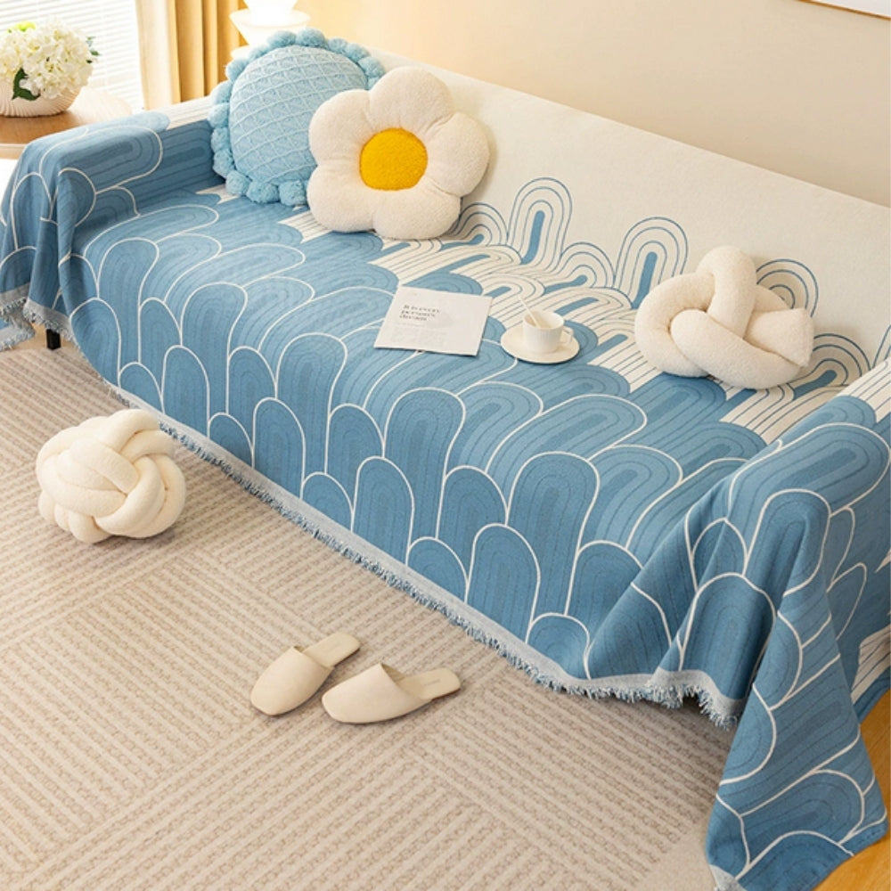 Pet-Friendly Chenille Tassel-Accent Sofa Cover (Machine Washable)