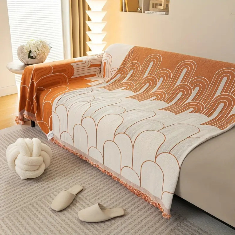 Pet-Friendly Chenille Tassel-Accent Sofa Cover (Machine Washable)