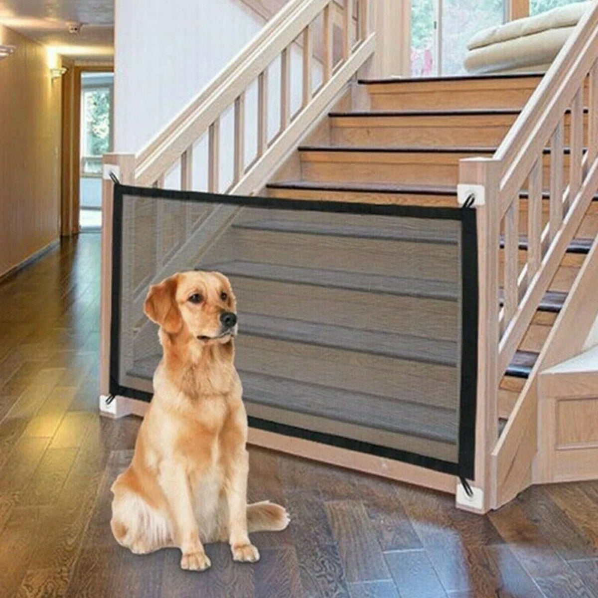 Pet Gate Retractable Mesh & Pressure-Mounted Expandable To 72 Inches