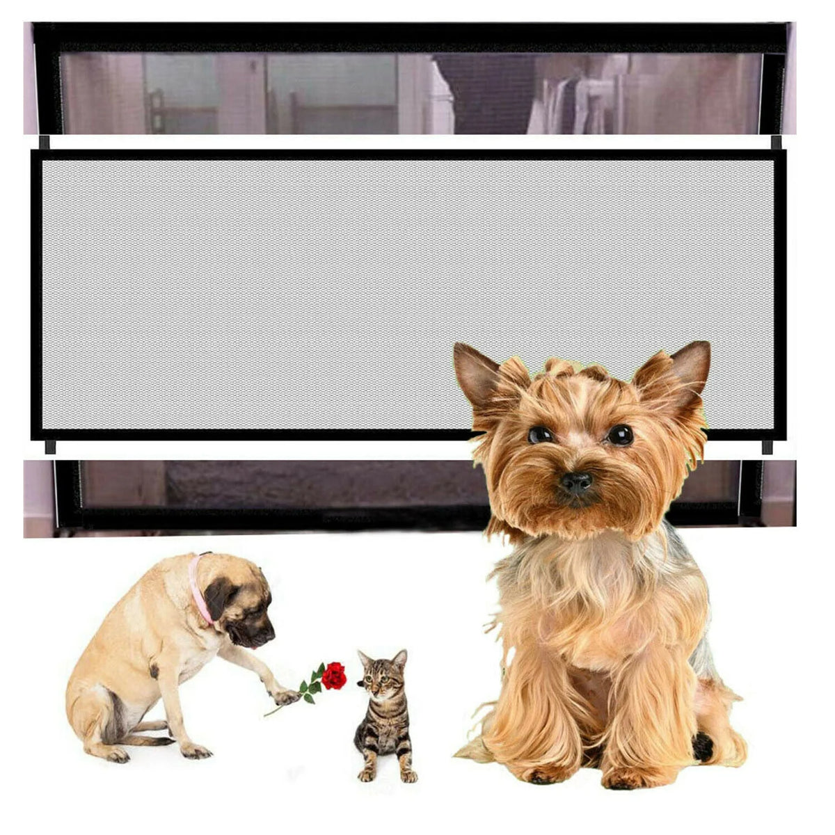 Pet Gate Retractable Mesh & Pressure-Mounted Expandable To 72 Inches