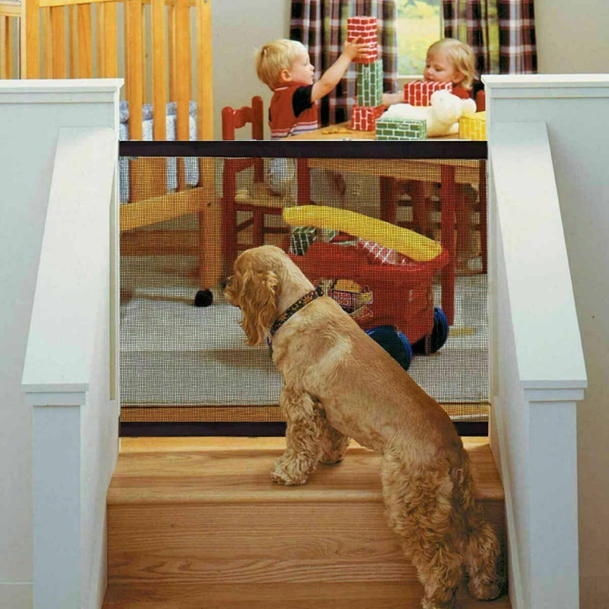 Pet Gate Retractable Mesh & Pressure-Mounted Expandable To 72 Inches