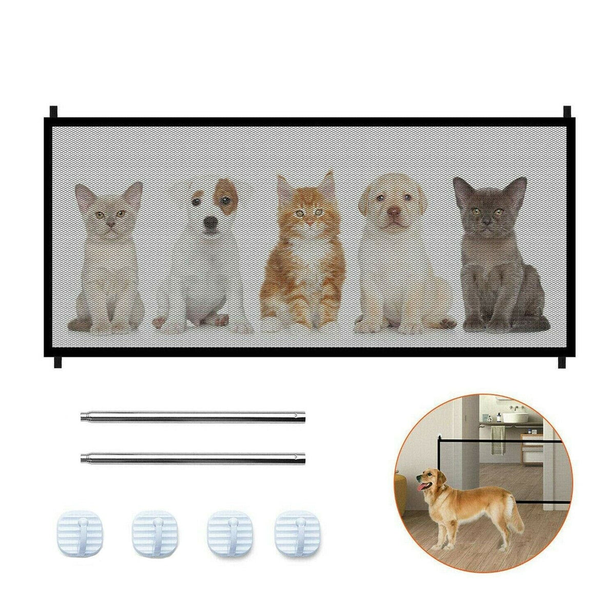 Pet Gate Retractable Mesh & Pressure-Mounted Expandable To 72 Inches