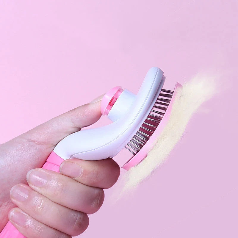 Pet Grooming Comb Stainless Steel One-Key Self-Cleaning