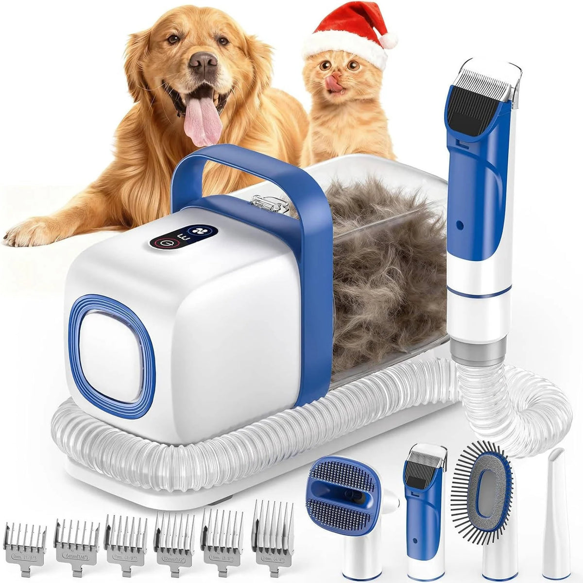 Pet Grooming Vacuum Kit 2-in-1 Clippers & Large Dustbin
